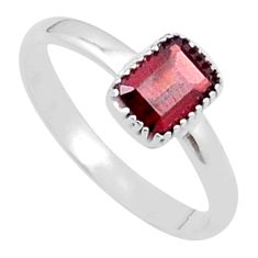 1.42cts faceted natural red garnet 925 sterling silver ring size 7.5 u35637