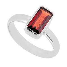 3.58cts faceted natural red garnet baguette sterling silver ring size 7.5 y69876