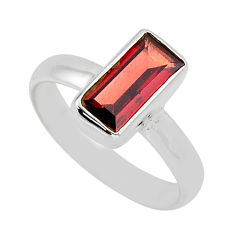 3.92cts faceted natural red garnet baguette sterling silver ring size 6.5 y69877