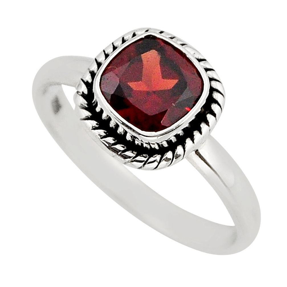 2.28cts faceted natural red garnet cushion sterling silver ring size 8 y75908