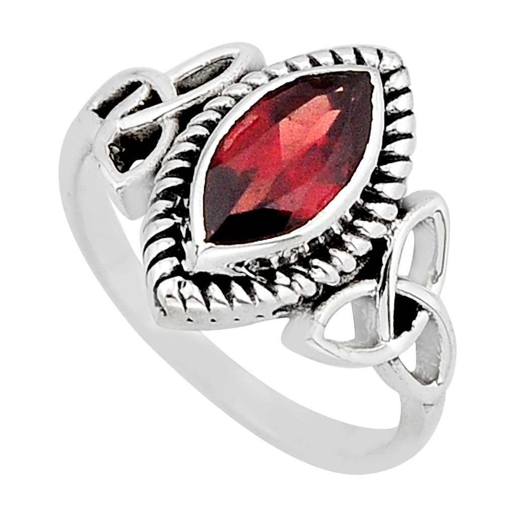 2.55cts faceted natural red garnet marquise shape silver ring size 6.5 y80951
