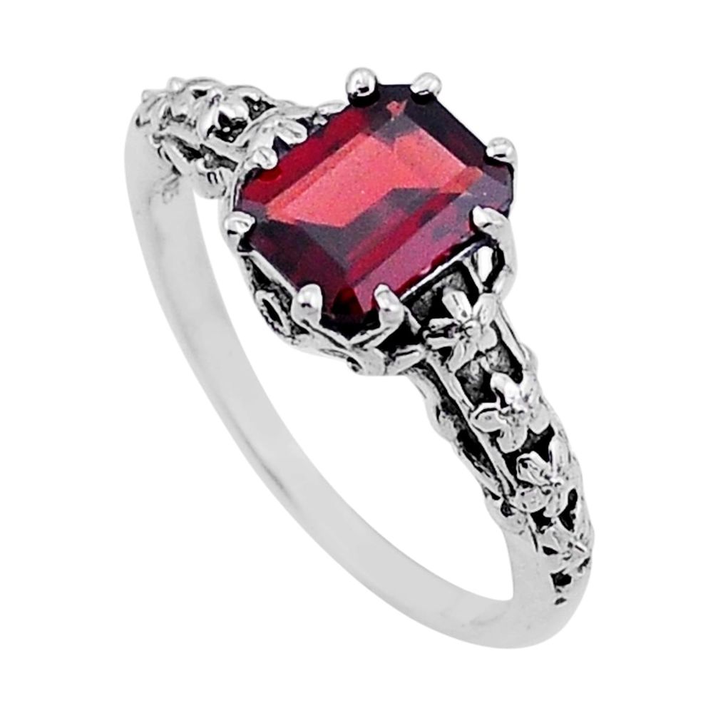 2.11cts faceted natural red garnet octagan sterling silver ring size 7 n52346