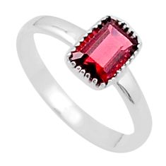 1.46cts faceted natural red garnet octagan sterling silver ring size 7 u35914