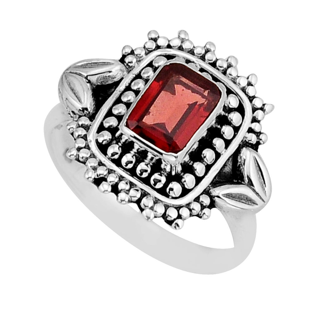 1.54cts faceted natural red garnet octagan sterling silver ring size 6.5 y75894