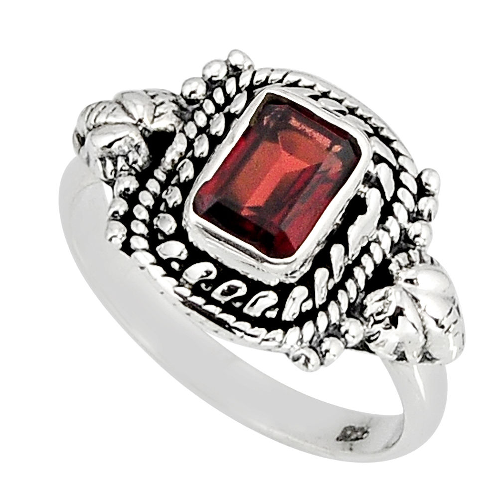 1.45cts faceted natural red garnet octagan sterling silver ring size 6.5 y75910