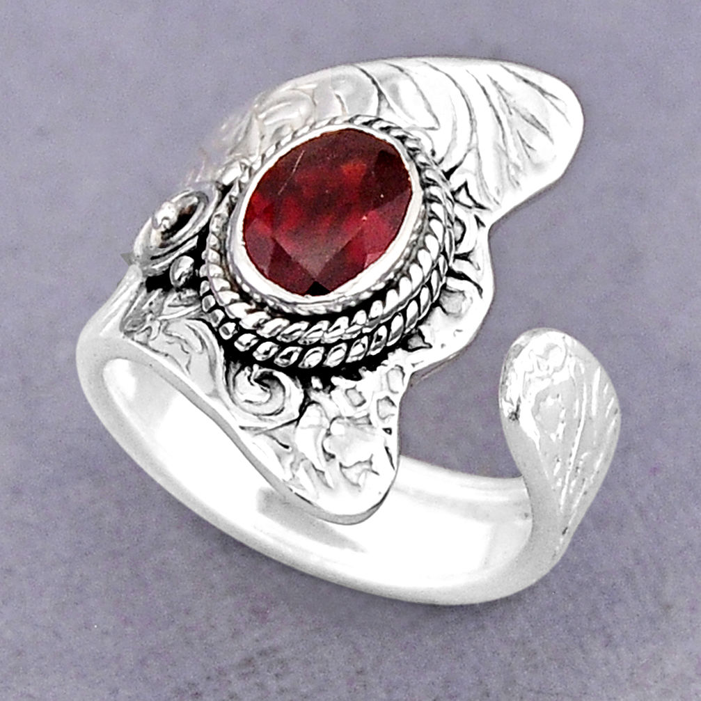 2.02cts faceted natural red garnet oval 925 silver adjustable ring size 7 y75354