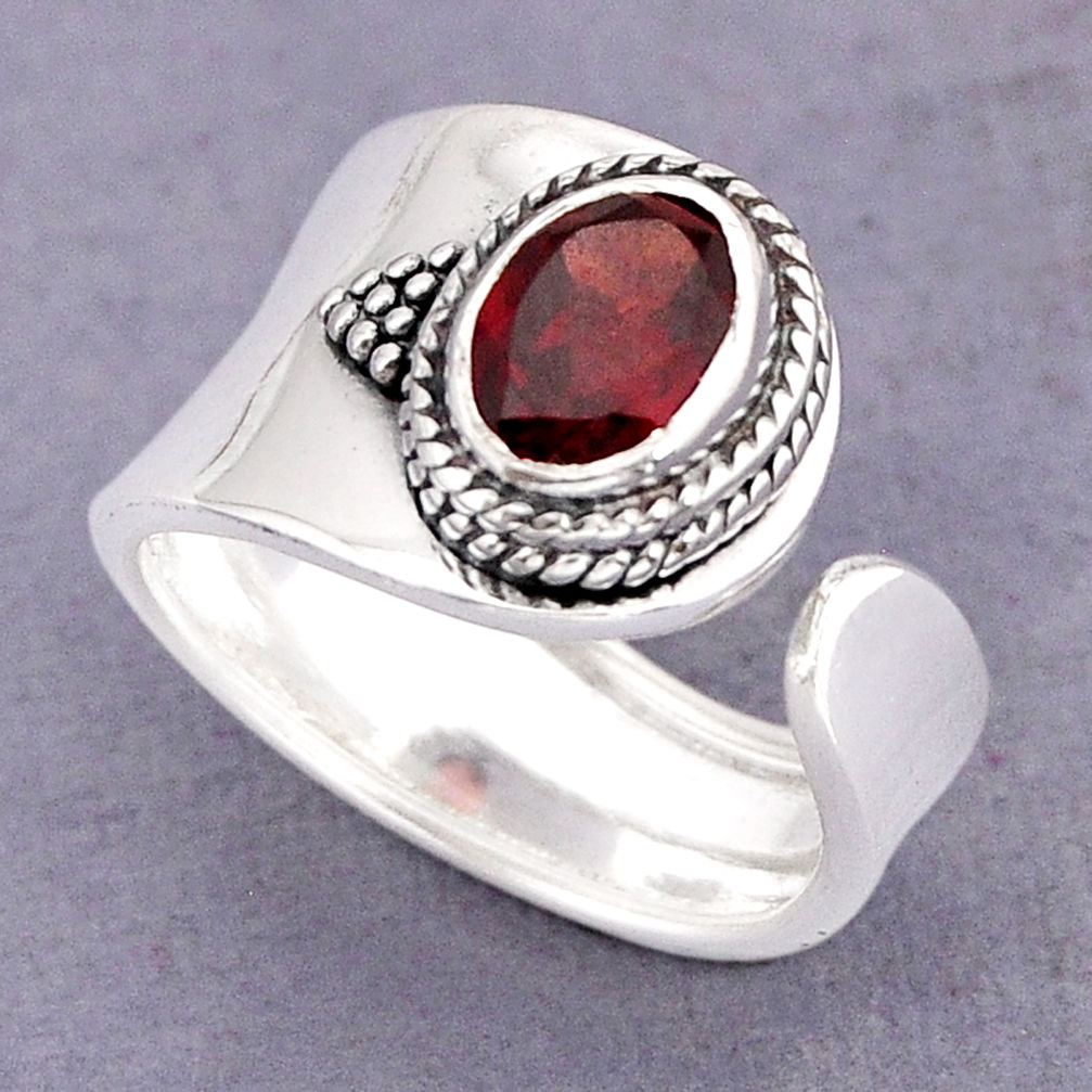 2.14cts faceted natural red garnet oval 925 silver adjustable ring size 7 y75866