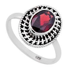 1.81cts faceted natural red garnet oval 925 sterling silver ring size 6.5 n47130