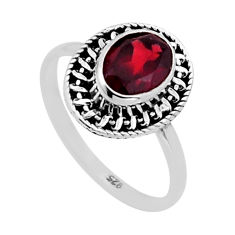 2.44cts faceted natural red garnet oval 925 sterling silver ring size 7.5 n52884