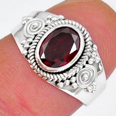 1.79cts faceted natural red garnet oval 925 sterling silver ring size 7 y17609