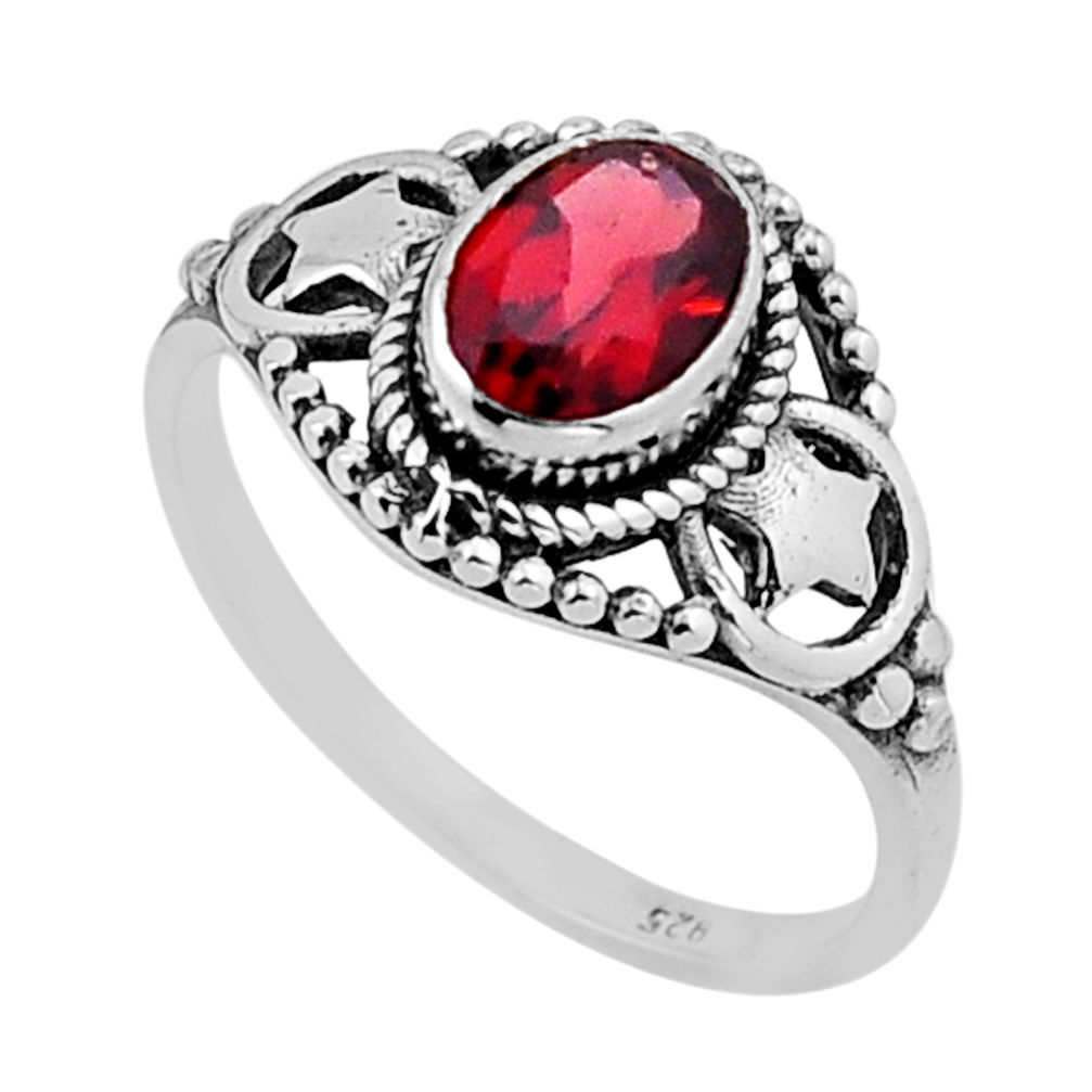 1.41cts faceted natural red garnet oval 925 sterling silver ring size 8 n54686