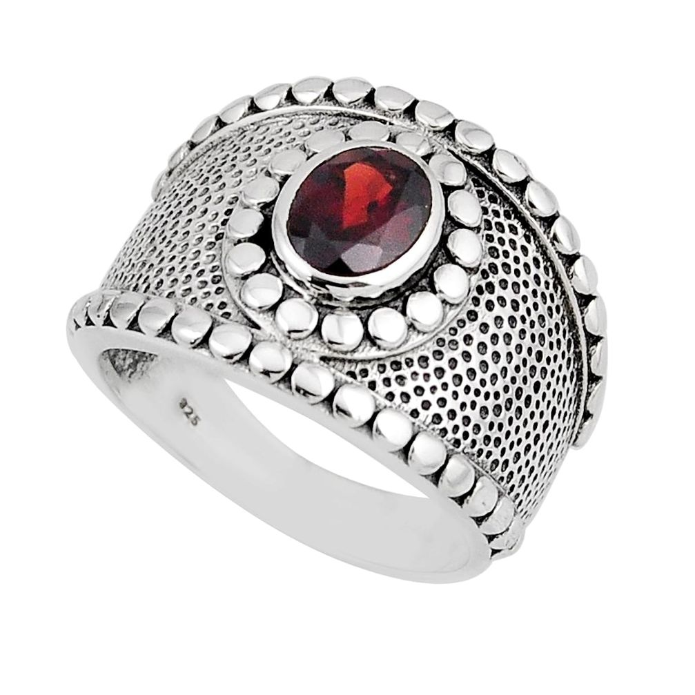Faceted Natural Red Garnet Oval 925 Sterling Silver Ring Y53938