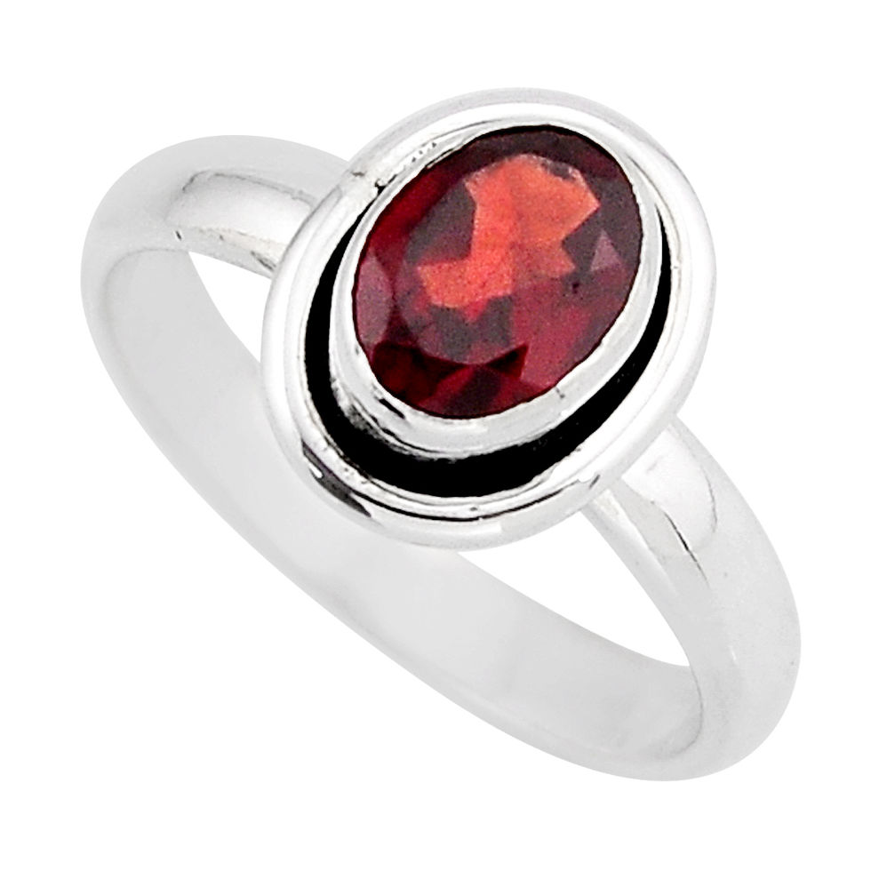2.01cts faceted natural red garnet oval 925 sterling silver ring size 6.5 y64295