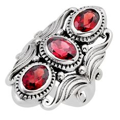 4.41cts faceted natural red garnet oval 925 sterling silver ring size 6.5 y82769