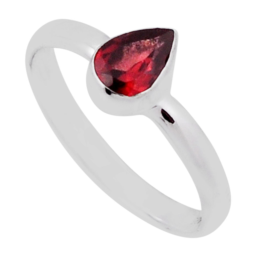 1.38cts faceted natural red garnet pear 925 sterling silver ring size 7.5 n37341