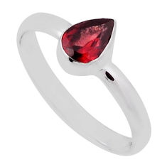 1.38cts faceted natural red garnet pear 925 sterling silver ring size 7.5 n37341