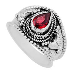 1.57cts faceted natural red garnet pear 925 sterling silver ring size 6.5 n37781