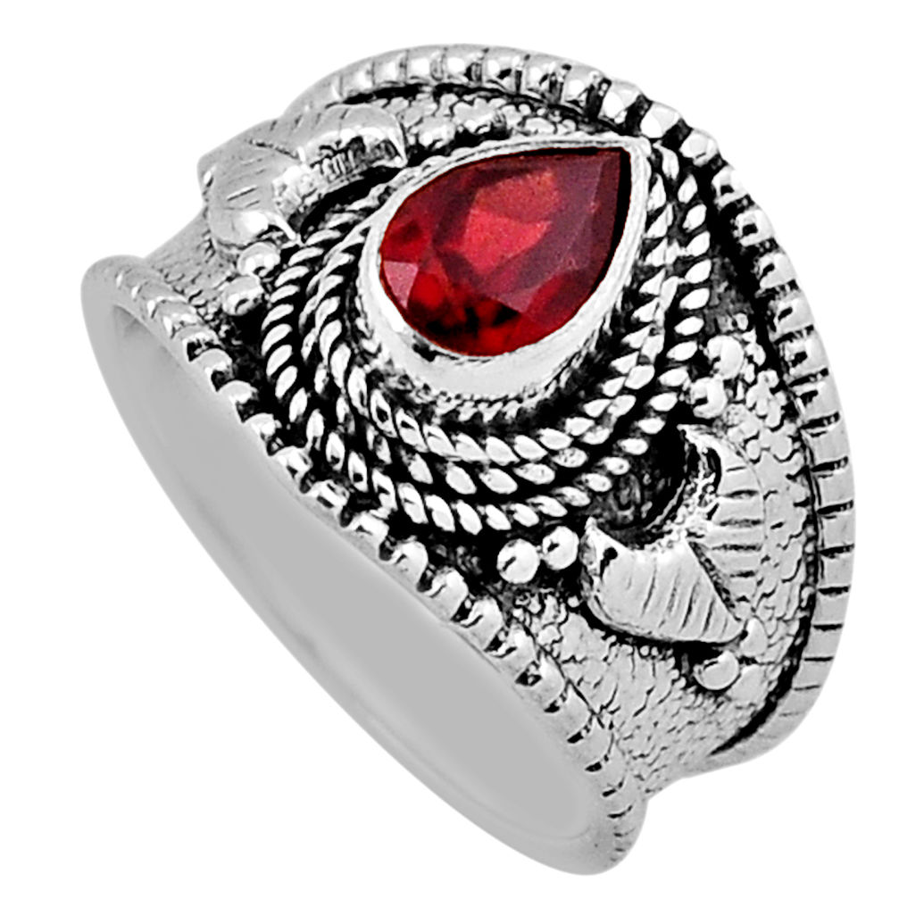 1.62cts faceted natural red garnet pear 925 sterling silver ring size 5.5 n39473