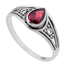 1.43cts faceted natural red garnet pear 925 sterling silver ring size 9.5 n45890