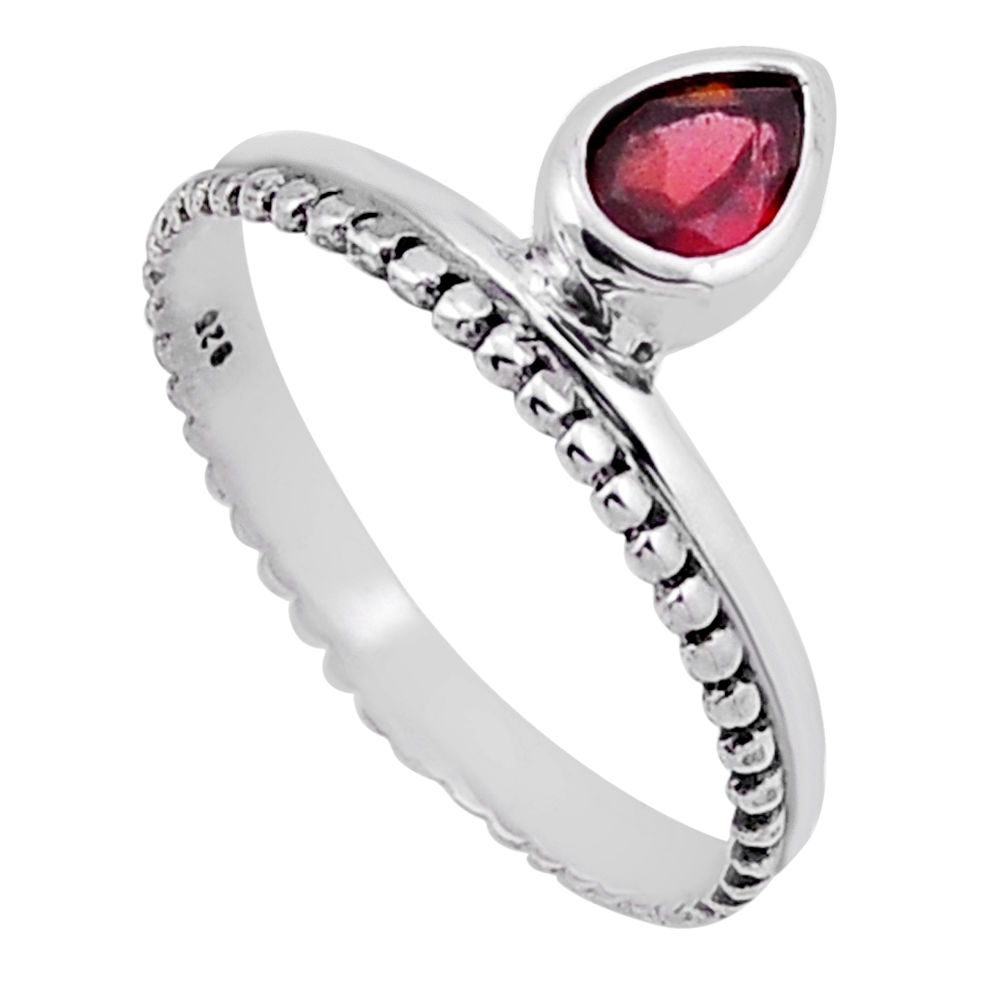 0.92cts faceted natural red garnet pear 925 sterling silver ring size 7.5 n49447