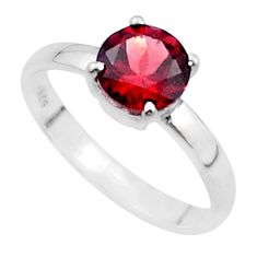 2.50cts faceted natural red garnet round 925 sterling silver ring size 7 u41615