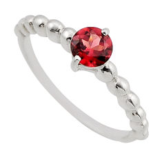 0.81cts faceted natural red garnet round 925 sterling silver ring size 7 y94239