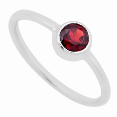 0.72cts faceted natural red garnet round 925 sterling silver ring size 8 n44473