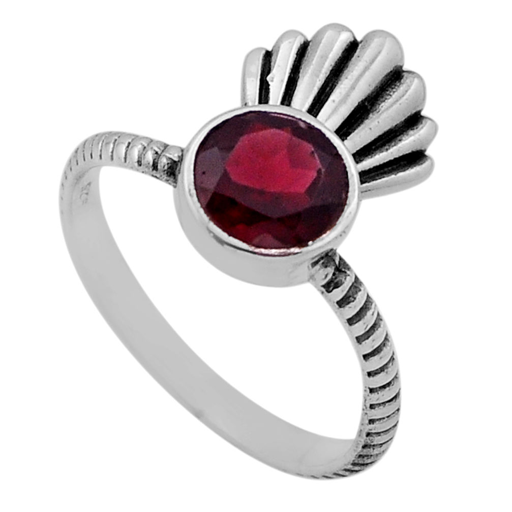 2.28cts faceted natural red garnet round 925 sterling silver ring size 8 n45742