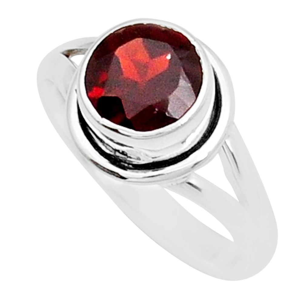 3.05cts faceted natural red garnet round 925 sterling silver ring size 8 y13706