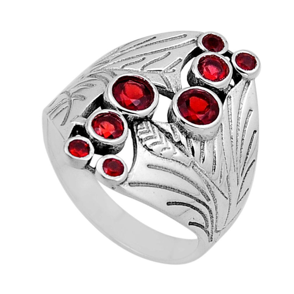 2.41cts faceted natural red garnet round 925 sterling silver ring size 9 n54605