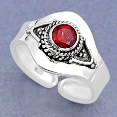 0.85cts faceted natural red garnet round silver adjustable ring size 7 y15924