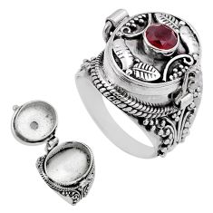 0.89cts faceted natural red garnet round silver poison box ring size 6 n43751