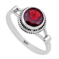 2.15cts faceted natural red garnet round sterling silver ring size 6.5 n47533