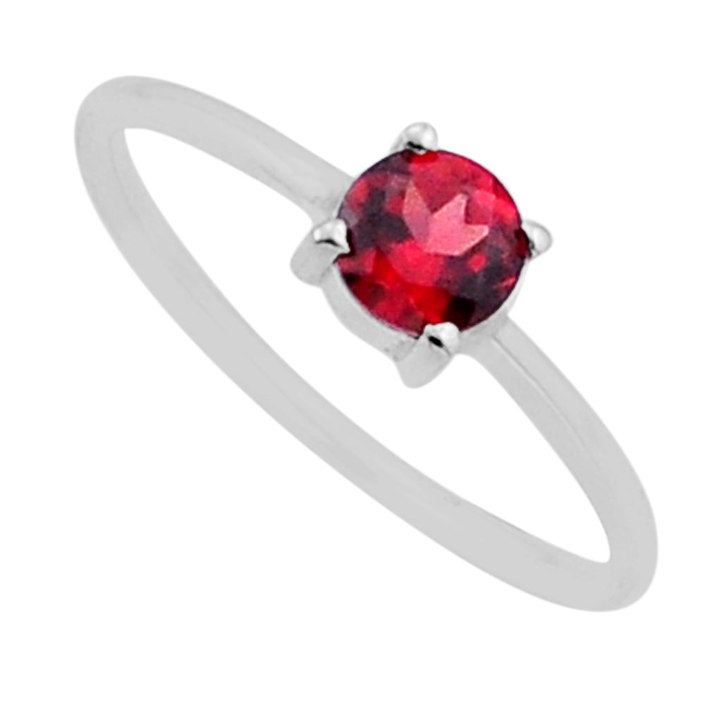 1.06cts faceted natural red garnet round sterling silver ring size 6.5 n53104