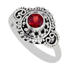 0.87cts faceted natural red garnet round sterling silver ring size 8.5 y76815