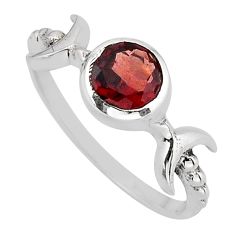 0.99cts faceted natural red garnet round sterling silver ring size 8.5 y80743