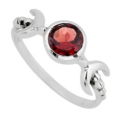 1.58cts faceted natural red garnet round sterling silver ring size 6.5 y82668