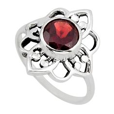 2.76cts faceted natural red garnet round sterling silver ring size 7.5 y82671