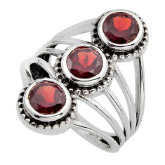 3.21cts faceted natural red garnet round sterling silver ring size 7.5 y82772