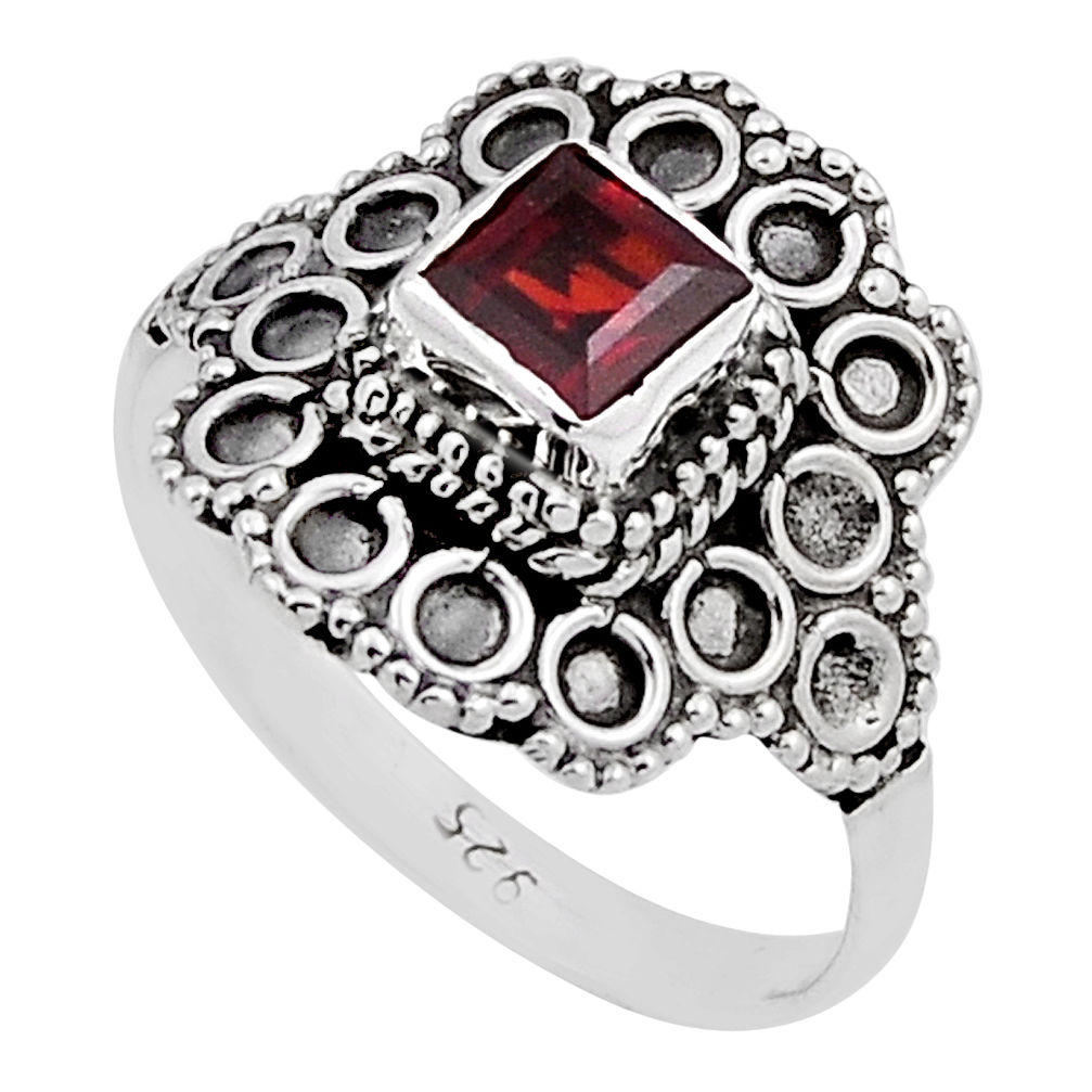 0.73cts faceted natural red garnet square 925 sterling silver ring size 8 n17310