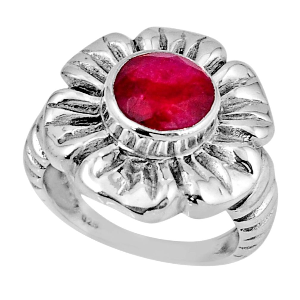 2.92cts faceted natural red ruby 925 sterling silver flower ring size 6 y45697