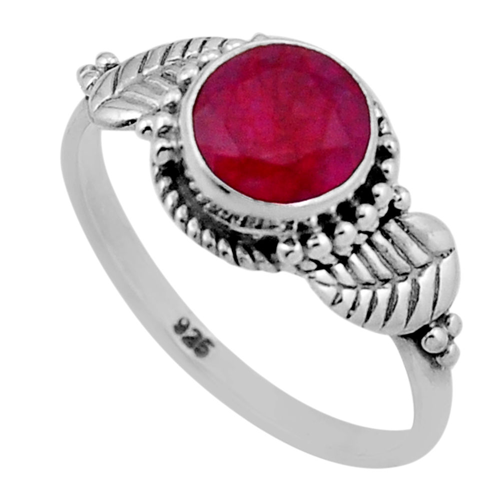 2.54cts faceted natural red ruby 925 sterling silver leaf ring size 7.5 n47466