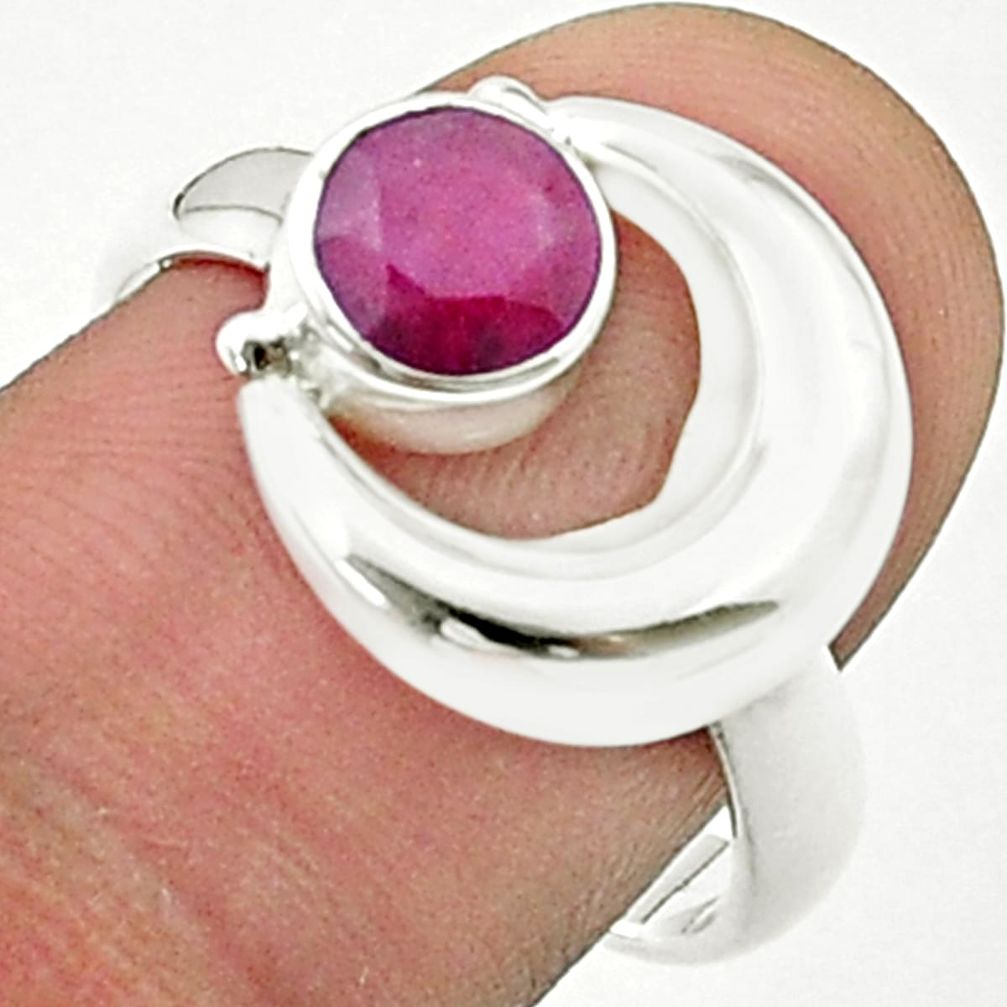 1.21cts faceted natural red ruby 925 sterling silver moon ring size 9 u36648