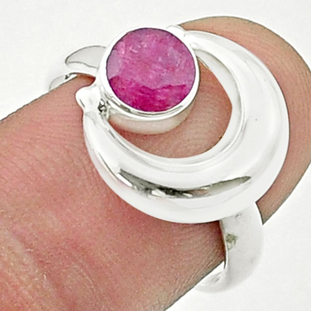 1.07cts faceted natural red ruby 925 sterling silver moon ring size 7.5 u36646