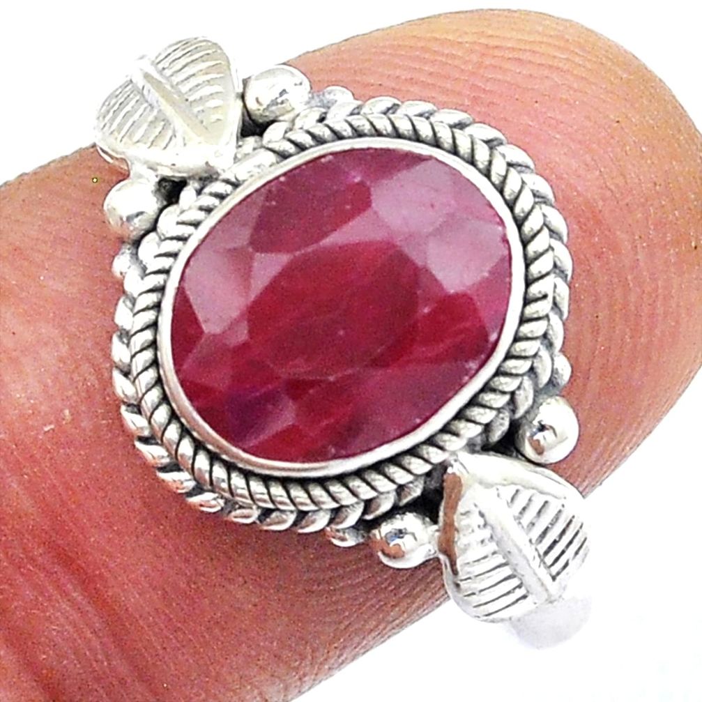 4.12cts faceted natural red ruby 925 sterling silver ring jewelry size 10 u56251