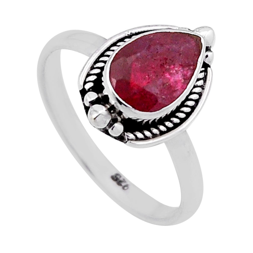2.12cts faceted natural red ruby 925 sterling silver ring jewelry size 6 n47368