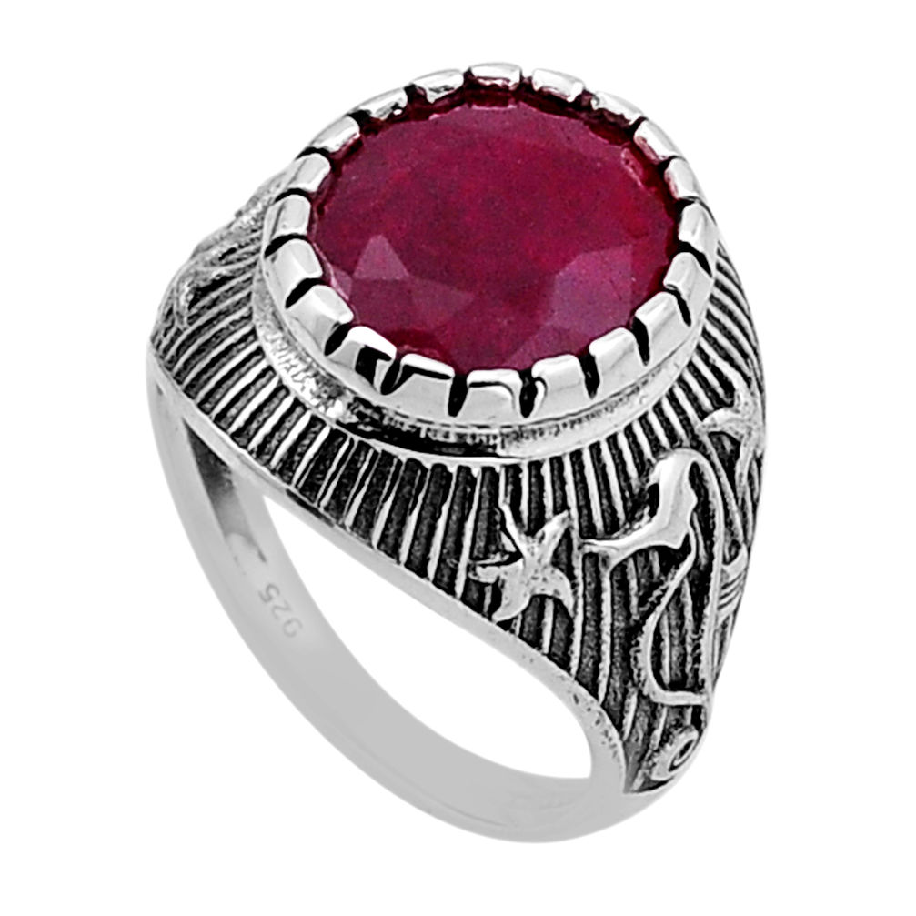 4.97cts faceted natural red ruby 925 sterling silver ring jewelry size 6 n52735