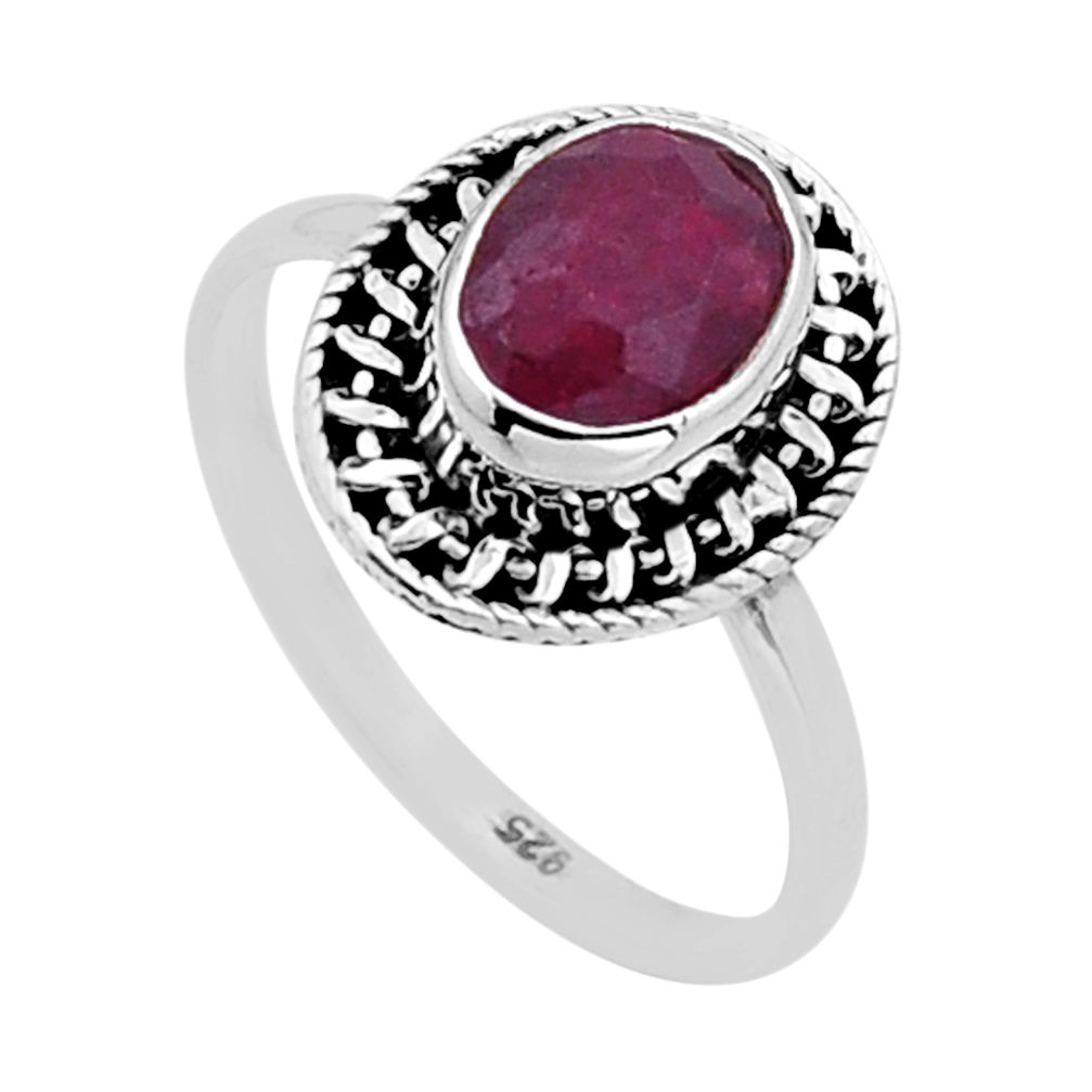 2.02cts faceted natural red ruby 925 sterling silver ring jewelry size 6 n52888