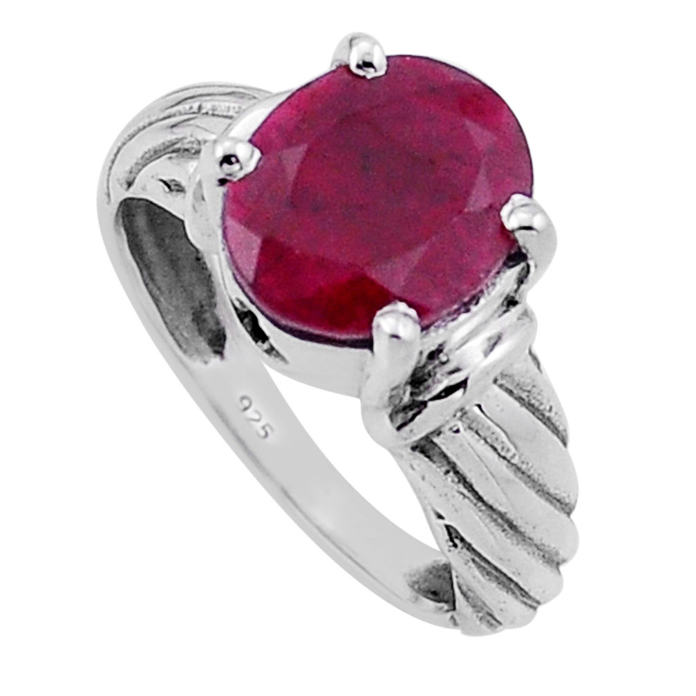 5.05cts faceted natural red ruby 925 sterling silver ring jewelry size 7 n50964