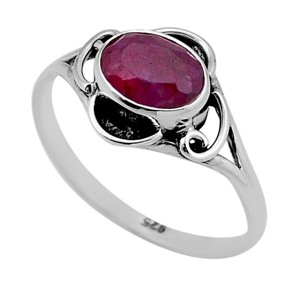 2.18cts faceted natural red ruby 925 sterling silver ring jewelry size 8 n47261